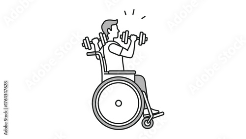 Fitness in Motion: An individual demonstrates strength and determination while exercising with dumbbells, seated in a wheelchair.