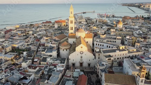 Aerial View of Bari Old Town and Basilica di San Sabino at Sunset with Narrow Streets and Alleys, Italy