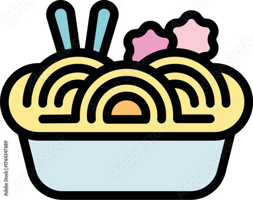 Ramen noodles served in a plastic container with chopsticks and narutomaki, ready to be enjoyed as a quick and delicious meal