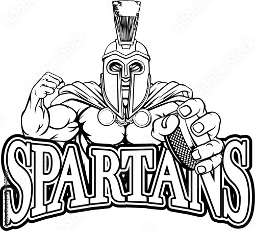 A spartan man ice hockey sports team cartoon mascot