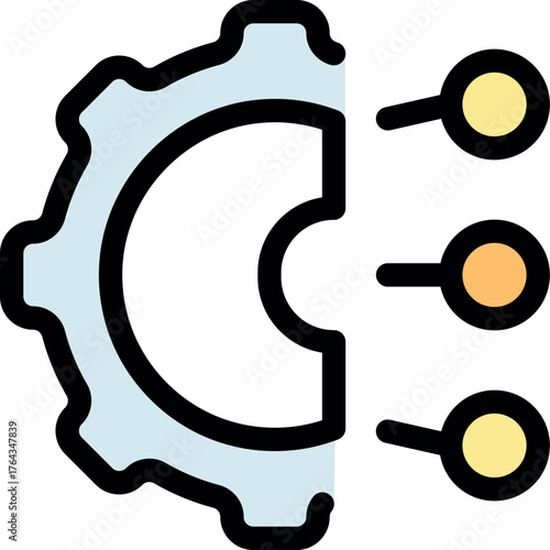 Half gear connecting to three nodes symbolizing data processing and integration