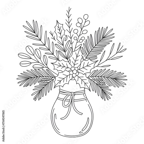 Elegant Botanical Bouquet in Vase Line Drawing for Coloring Pages, Crafts, and Floral Art
