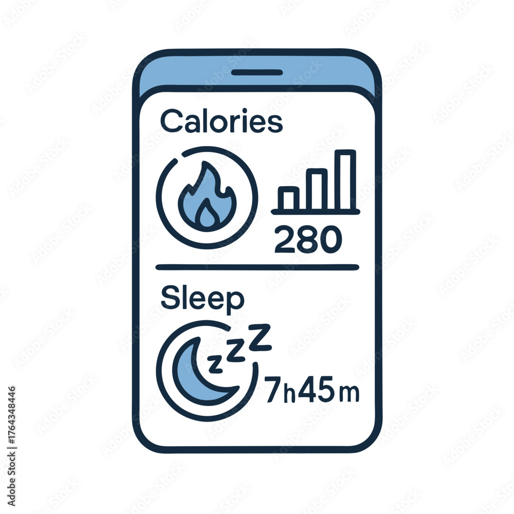 Naklejka premium Innovative health tech tracking app interface for calories and sleep monitoring, visualizing personal wellness data on a smartphone