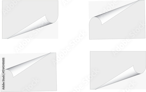 Four-corner folded paper curl vector set on white background
