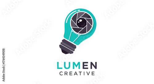 Creative lightbulb logo with a camera shutter aperture.