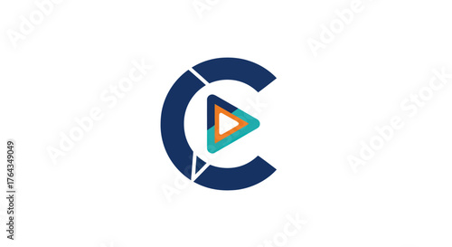 Creative video content logo design with a play button inside the letter C.