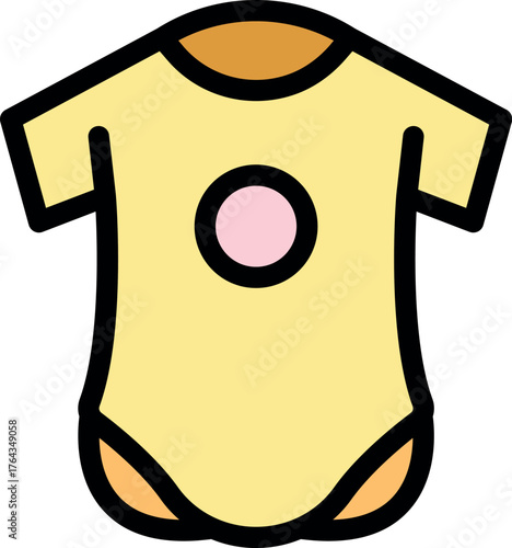 Baby bodysuit with short sleeves and a pink circle, representing baby clothing and fashion