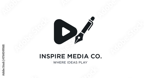 Inspire Media Co. Logo Featuring Play Button and Pen Icon for Creative Content.
