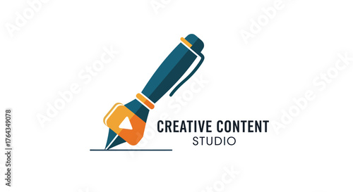 Creative Content Studio Logo with Pen and Play Button.