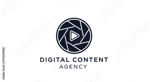 Digital Content Agency Logo with Camera Shutter and Play Button.