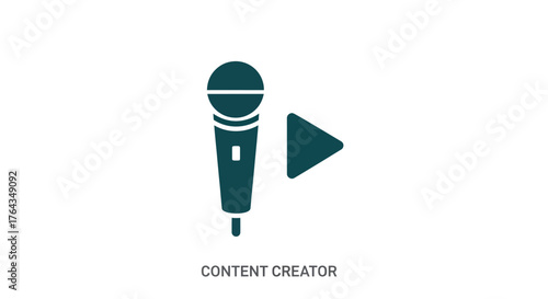 Content creator icon with microphone and play button symbol.