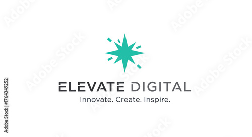 Elevate Digital logo with tagline Innovate Create Inspire and a teal starburst graphic.