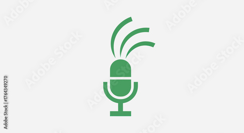 Green Microphone Icon with Emanating Waves Symbolizing Sound.