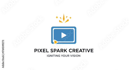 Pixel Spark Creative logo design with video play button and sparks.