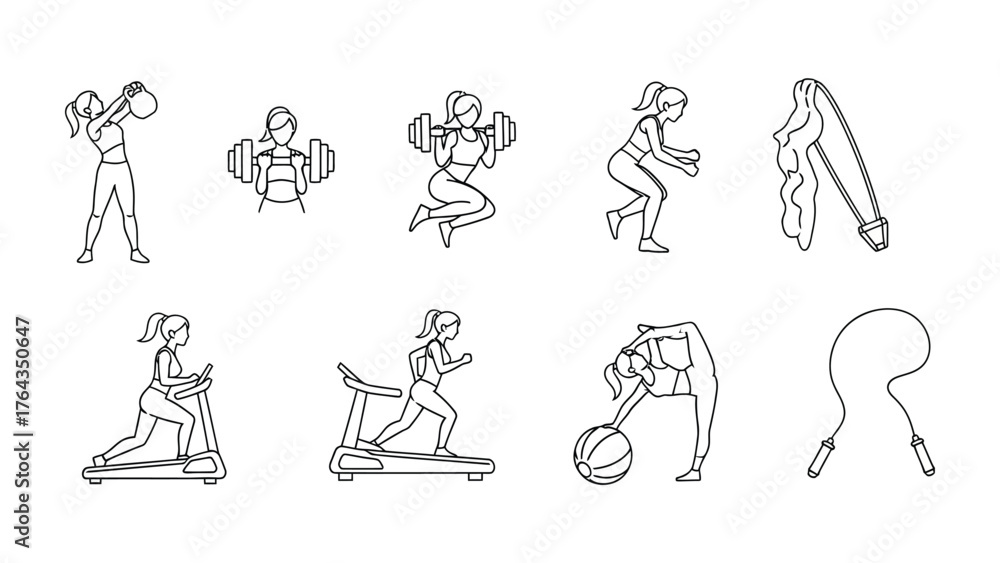 custom made wallpaper toronto digitalFitness Routine Icon Collection: A comprehensive collection of fitness icons, showcasing various exercises for a healthy lifestyle. This set of illustrations captures the essence of workout routines.