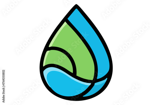 Clean, modern logo featuring a stylized water droplet with blue and green accents. Simple, elegant design suitable for branding and aquatic themes.