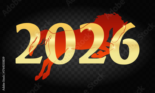 Background with a Fire Horse and Golden Numbers, Chinese New Year 2026, Concept, Vector