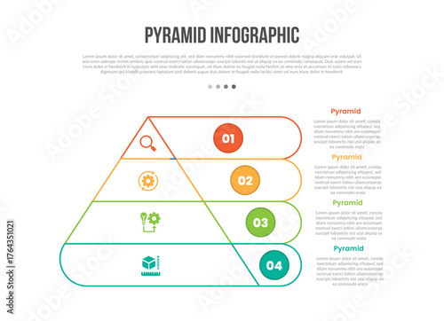 pyramid base shape infographics template diagram with simple triangle with long round rectangle expansion with 4 point step creative simple flat outline