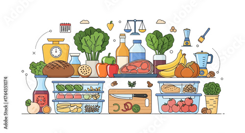 Healthy food shopping and preparation for a balanced diet and wellness lifestyle