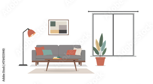 Modern Living Room Interior Design with Sofa, Lamp, and Coffee Table