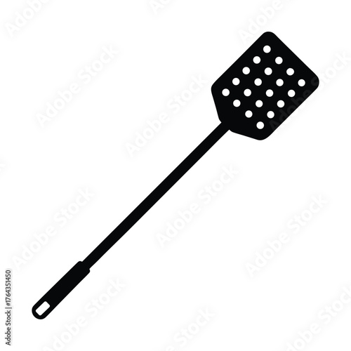 Black slotted turner spatula kitchen utensil cooking tool for flipping food items