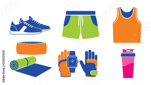 Fitness Gear Collection: An array of essential fitness equipment, showcasing a set of vibrant and functional tools, ready to enhance your workout regimen.