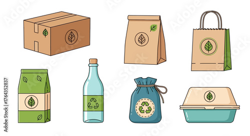 Eco-Friendly Packaging Icons Sustainable and Biodegradable Products
