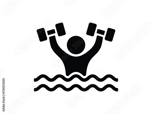 Person exercising with dumbbells in water icon