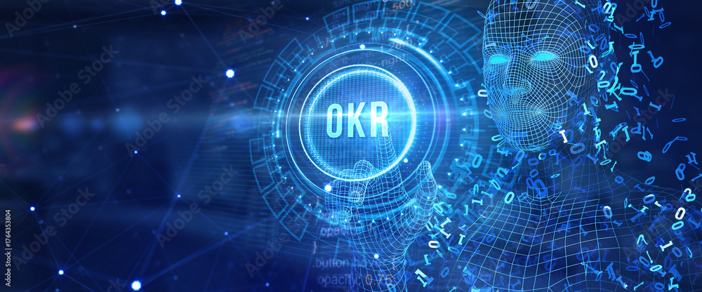 Obraz premium OKR Objectives key results. Business, Technology, Internet and network concept. 3d illustration