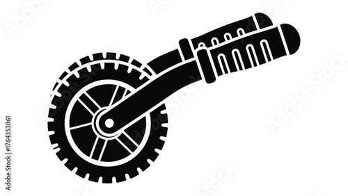 Core Exercise Wheel: A dynamic black and white illustration of an exercise wheel, symbolizing strength and fitness.