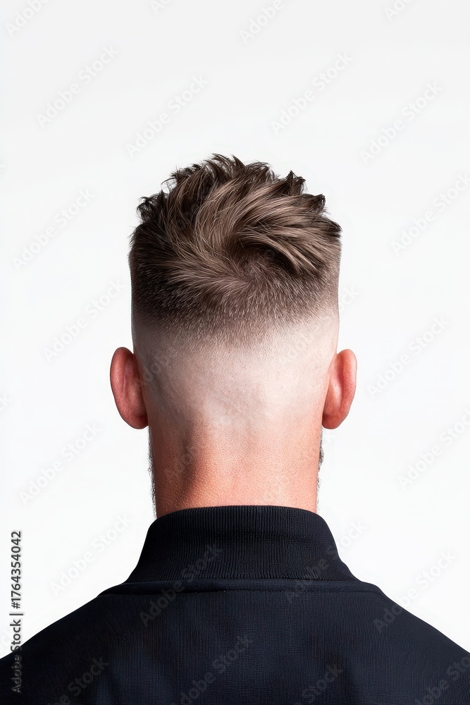 Fototapeta premium Stylish Men's Short Haircut with Fade and Textured Top View