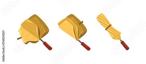 Folding Umbrella Process Icon Set.  Yellow Umbrella in Folded Form. Compact Yellow Umbrella Design. Folded Yellow Umbrella Illustration