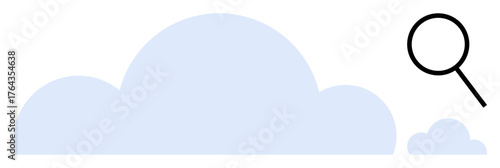 Magnifying glass focusing on small and large clouds, conveying analysis, observation, cloud computing, data search, growth, discovery, and exploration. Ideal for analysis research and modern