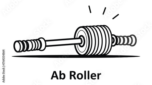 Ab Roller: A sleek black and white illustration of an ab roller, a tool designed to engage core muscles, with ergonomic handles for a secure grip, ready to promote fitness.