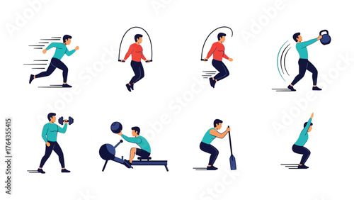 Diverse Workout: A vibrant illustration showcasing diverse exercise routines, capturing the essence of physical fitness and healthy living. 
