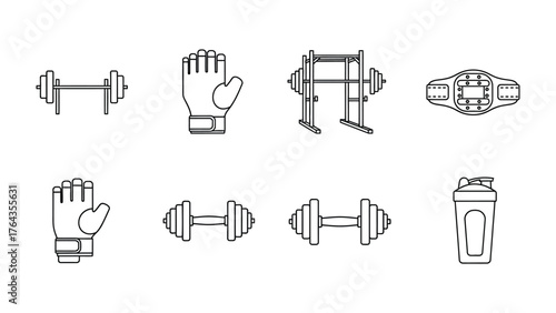 Fitness Essentials: a diverse collection of fitness essentials including dumbbells, gloves, gym equipment, and a belt.