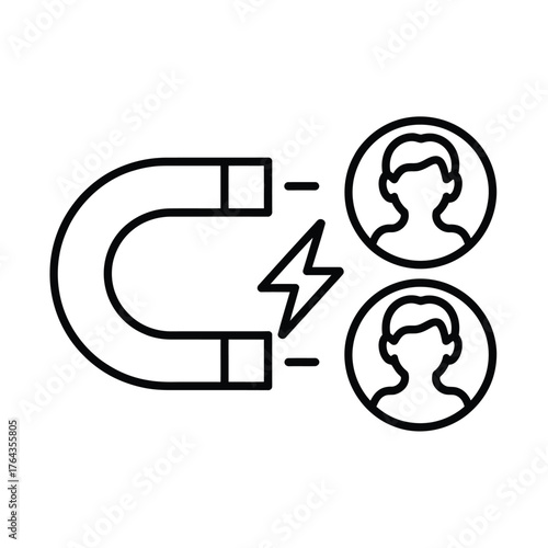 Magnet attracting people icons with lightning bolt