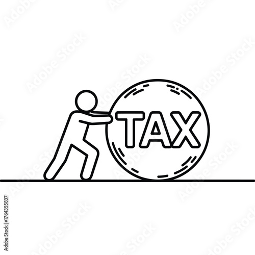 Person pushing large ball labeled tax uphill
