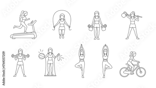Workout Routine Illustration: A graphic illustration showcases a variety of workout routines for fitness and well-being. Focusing on different exercises