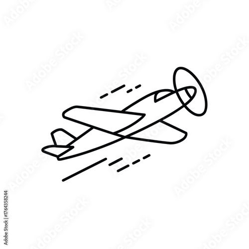 Simple line drawing of a propeller airplane in flight