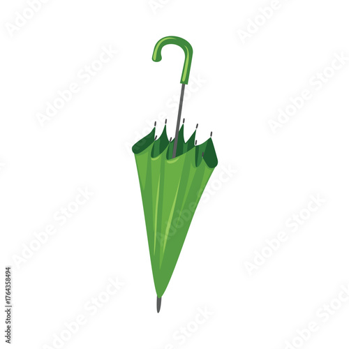 Folded Light Green Umbrella. Closed Green Umbrella Illustration. Green Foldable Rain Umbrella