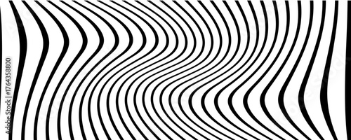 Black line wave pattern. Optical illusion stripe background, abstract geometric wavy texture