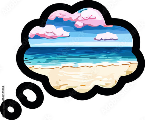 The dream of living by the beach is represented by a colorful modern icon illustration