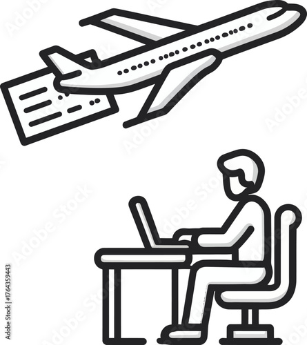 Modern illustration of a travel arrangements office assistant line icon