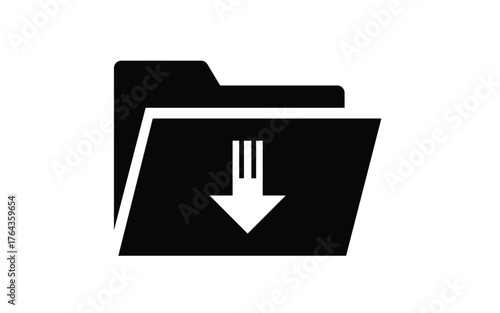 File Download Icon: Black Folder with Arrow Symbol for Data Transfer