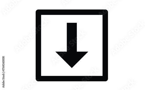 Black Downward Arrow Inside a Square Shape Indicates Direction
