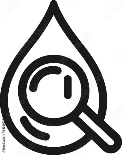 Modern illustration of a water drop line icon with microplastic particles