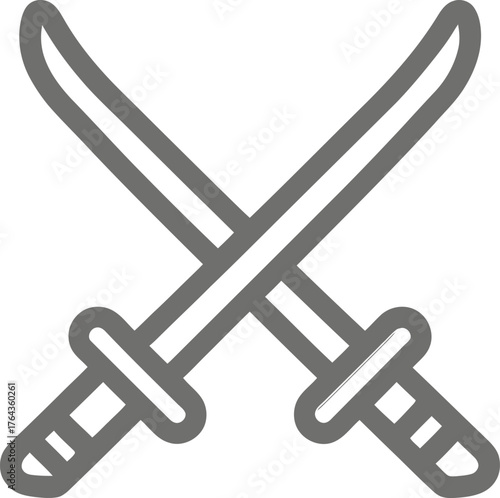 The icon of crossed swords is presented as a heraldic line in a modern illustration style