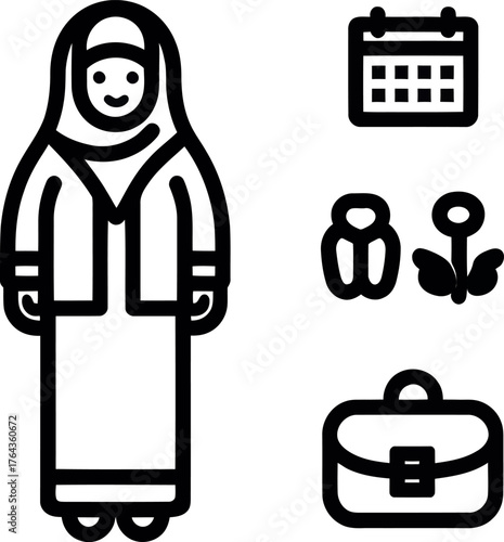 A line icon illustrating multitasking skills for an office assistant in a modern style