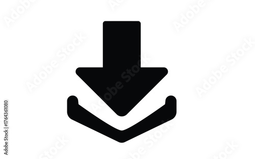 Simple Black Download Icon on White Background for Web Design